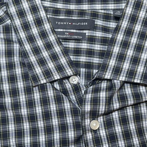 Tommy Hilfiger TH Flex Regular Fit Stretch XL‎ 17 34/35 Long Sleeve Plaid Shirt - Picture 1 of 12